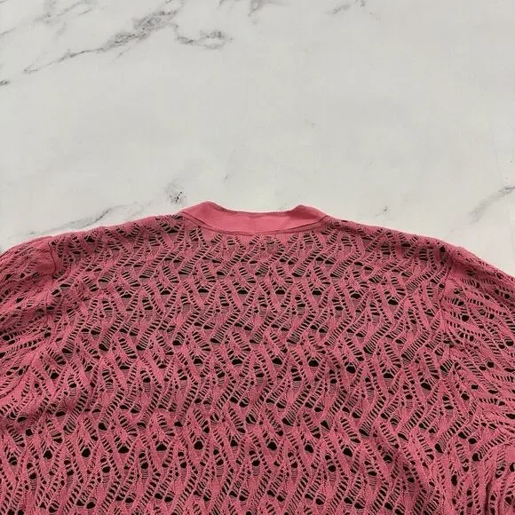 Sigrid Olsen Vintage y2k Cropped Cardigan Sweater Size XL Pink Brown Crochet Bow - Picture 9 of 11